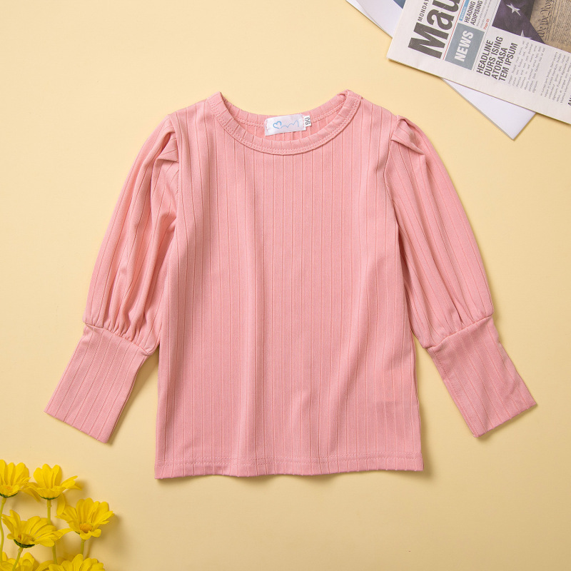 Conyson Fashion 1-6Y Kids Girls Autumn Clothes Sets Long Puff Sleeve Solid Tops Belt Plaid Print Pants 2 Piece Girl Outfits