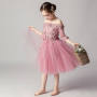 Factory High Quality Formal Trailing Birthday Puff Sleeve Knee-Length Party Wear Flower Dress Girl