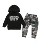 Long Sleeve Black Letters Childrens Onesie Mop Hooded Sweater Pants Two Piece Suit Boys Clothing Sets