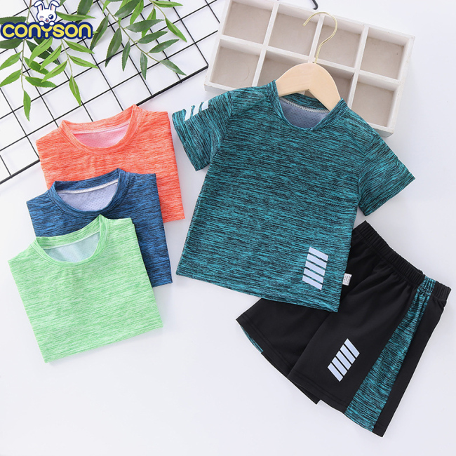 Conyson New Arrival Wholesale New Kids Summer Unisex Boy Short Sleeve Basketball  Two Piece Vest +Shorts Clothes Jogger Boys Set