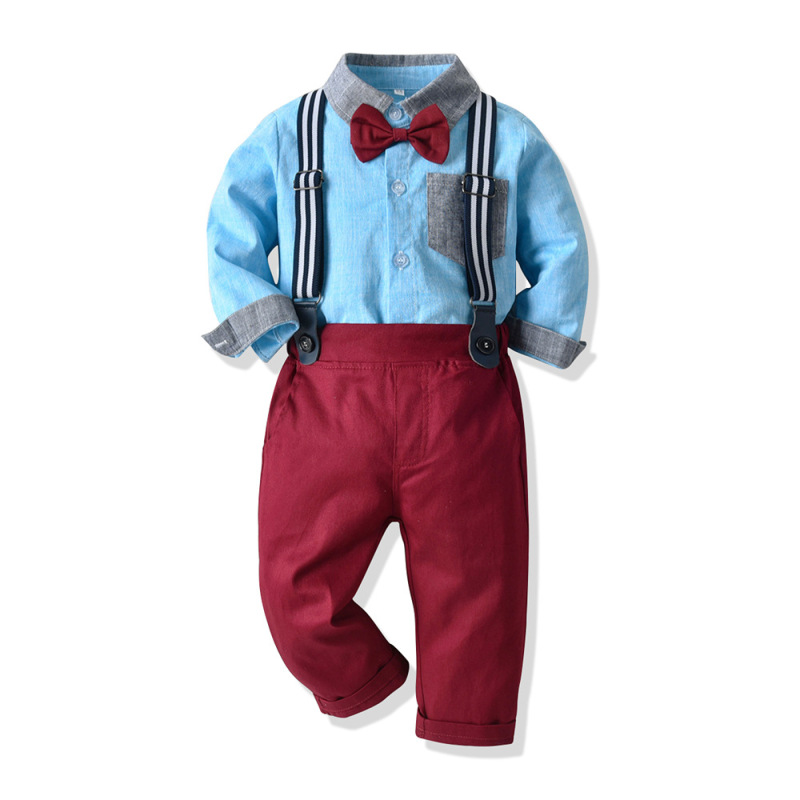 Conyson Toddler Boys Winter Cotton Children Formal Shirt Tie Coat+Suspender Pants 2Pcs Suit Kids Christmas Clothing Set