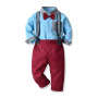Conyson Toddler Boys Winter Cotton Children Formal Shirt Tie Coat+Suspender Pants 2Pcs Suit Kids Christmas Clothing Set