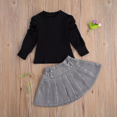 Conyson Wholesale Hot Sale Black Long Sleeve Pullover Baggy Baptism Baby Clothes Solid Toddler Girl 1-7 years dress set