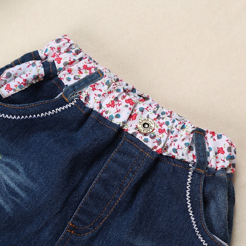 Hot sale 2021 spring autumn children casual long sleeve print sweet floral cotton tops denims baby clothes girls Clothing Set