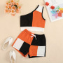 Conyson hot sale Fashion Summer Baby Girls one shoulder patchwork Outfit two pieces tank top shorts Suit kids Girl Clothing Sets