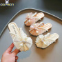 Conyson Special Design Children Fish tip Anti-slip Slides Sandals Plain Lace Bowknot Pearl Elegant Baby girl Princess Slippers