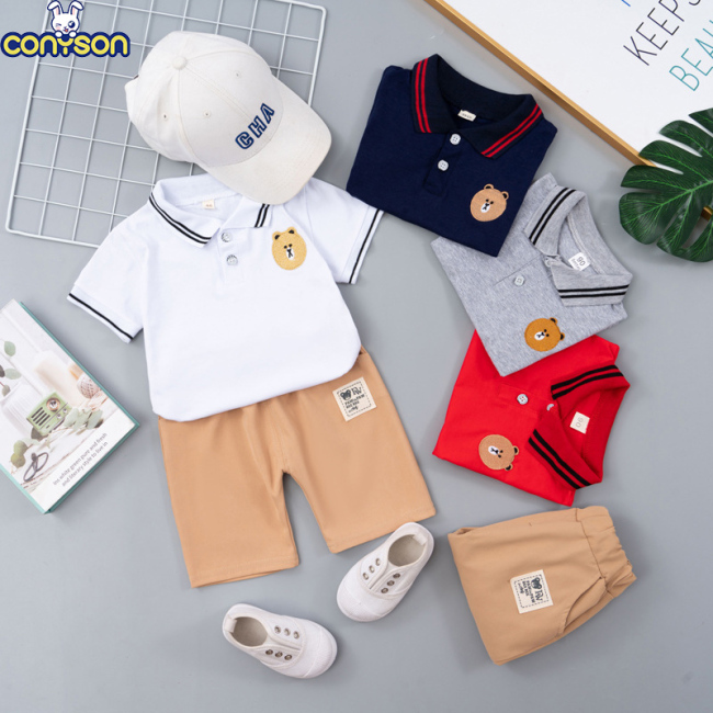 Conyson Summer Newborn Bulk Boutique Fashion Kids Clothing Suits 0-6 Years Little Boys Blouse Shorts 2 Pieces Kids Sets