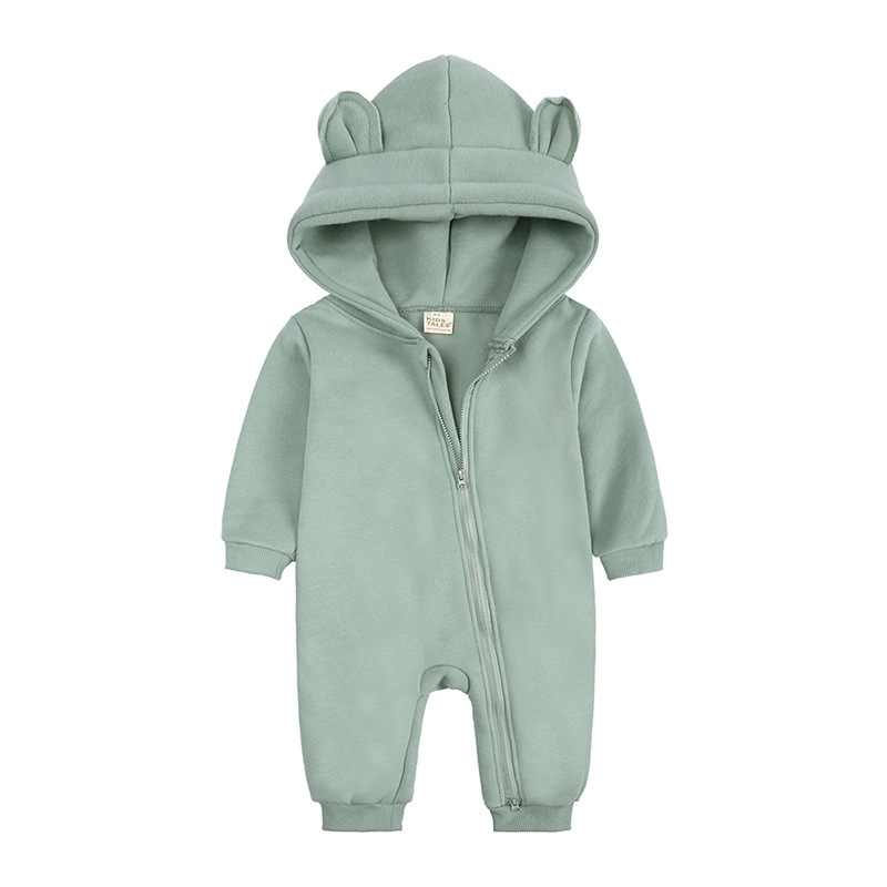 Autumn And Winter Thick Newborn Clothes Hooded Baby Plain Cute Bear Ear Baby Organic Cotton Baby Rompers