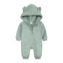 Autumn And Winter Thick Newborn Clothes Hooded Baby Plain Cute Bear Ear Baby Organic Cotton Baby Rompers