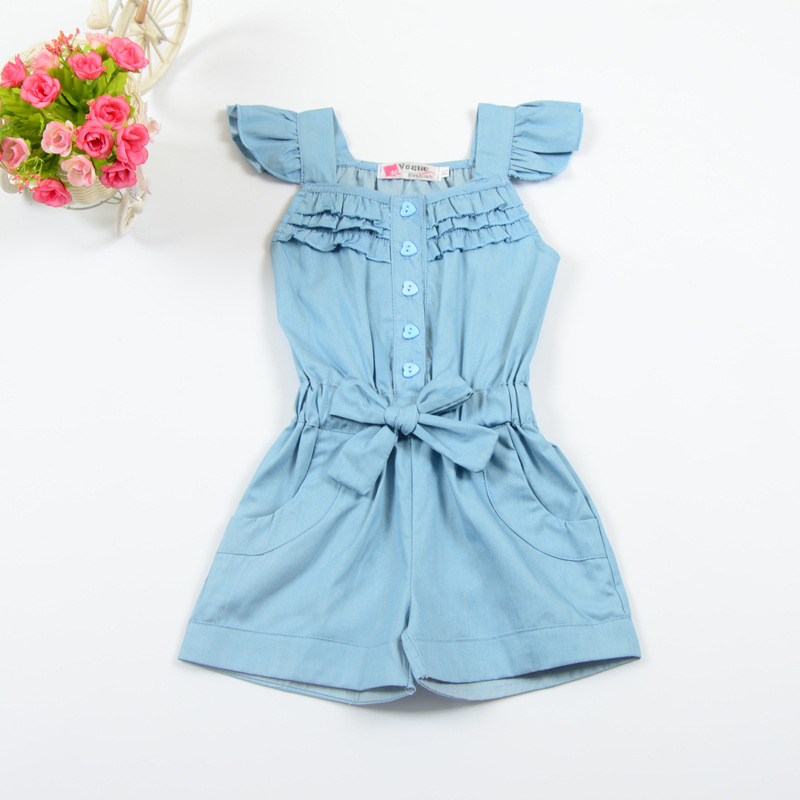 Conyson High Quality Euramerican Summer New Small Fly Sleeve Denim Overalls Kids Clothes Short Trousers Toddler Girls Suspender