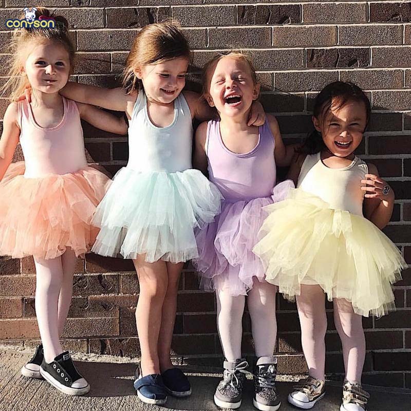 Conyson Wholesale Sleeveless O-neck Patchwork Sweet Dresses Solid Outfits Baby Girls Mesh Tulle Fluffy Tutu Dress
