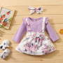 Conyson Hot Sale Kids Summer Clothing Sets Floral Pattern Baby Girl Jumpsuit Bow Strap Skirt with Headband 2Pcs Clothing Sets