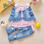 Elegant Baby Girls' Clothing Sets Children'S Suit Floral Lace 3 Pieces Jeans Cotton 3 Years Newborn Baby Girls Clothes Set