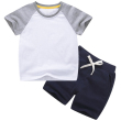 White gray + dark blue color matching short T suit