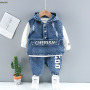 Conyson hot sale fashion autumn Boy kids boutique designers denim baby suit wholesale Clothing cotton hoodie 3-piece clothes set