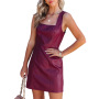 Summer Fashion Party Sleeveless Pu Leather Clothes Ladies Night Elegant Vintage Sexy Evening Dresses Summer Women Party Dress