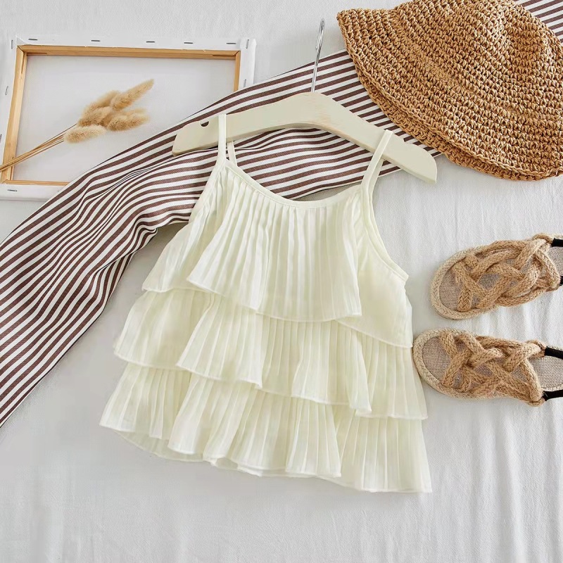 Conyson Latest Design Summer Halter Top Wide-legged pants Classy Style Frill Chiffon Little Girls 2 Pcs Set