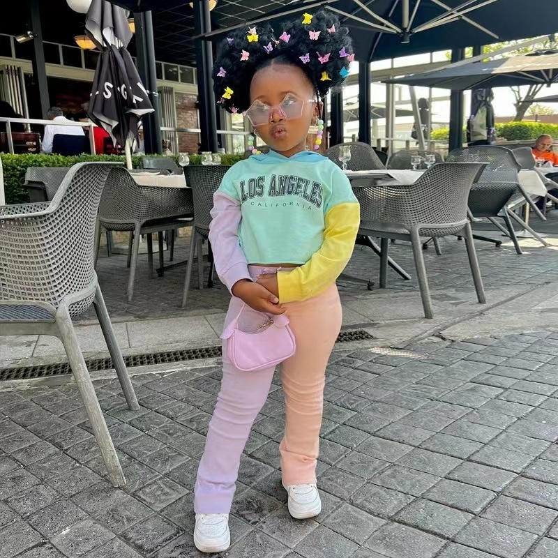 Conyson New Style Stock Lots Casual Style Mix Color Long Sleeve Letter Hoodie Boutique Girls Children Kids Two Piece Sets