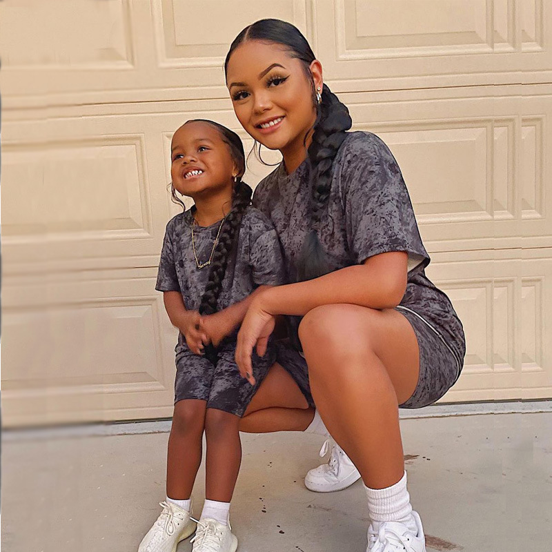 Conyson Wholesale Kids Clothes Outfit Children Girls Fantasy Pullover Tops Shorts 2Pcs Geometric Print Causal Clothing Sets