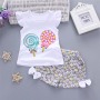 Conyson High Quality Bow Floral Patterns Little Girls Clothing 2 Piece Sets Cartoon Printing Cotton Shorts Kids Clothing