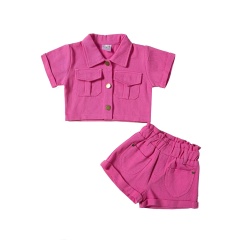 Conyson Low MOQ Wholesale Comforter Kids Sets Two Piece 3-8 Years Of Age Summer Short-sleeved Solid Color Girls Clothing Set