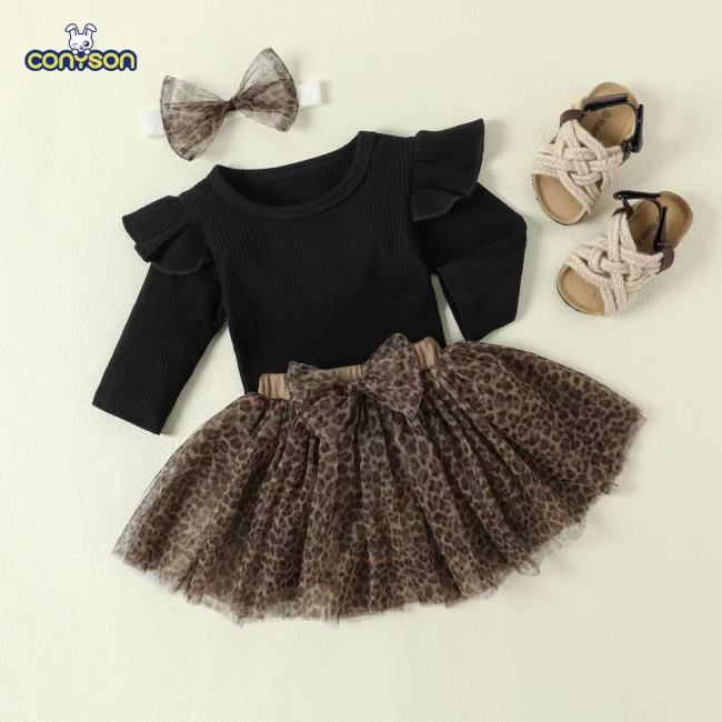 Conyson Wholesale Infant Baby Clothes Cute Tutu Skits Cotton Long Sleeve Toddler Girls Dress 2 Piece Clothing Outfits
