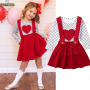 Conyson Wholesale New Designer Valentine's Day Kids Gift Clothes Long Sleeve Dots Tops+Halter Layered Kids Girls Clothing Set