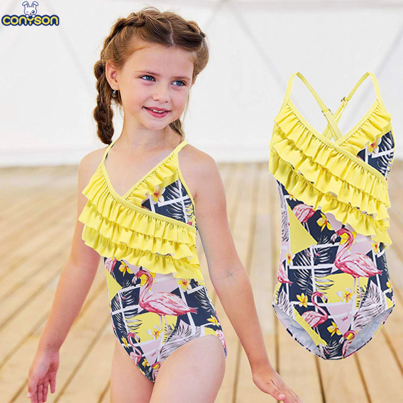 Conyson Wholesale Summer Baby Swimsuit Print Girls One-piece Quick Dry Cute baby Vacation Kids Clothes Girl Beach Bath Swimwear