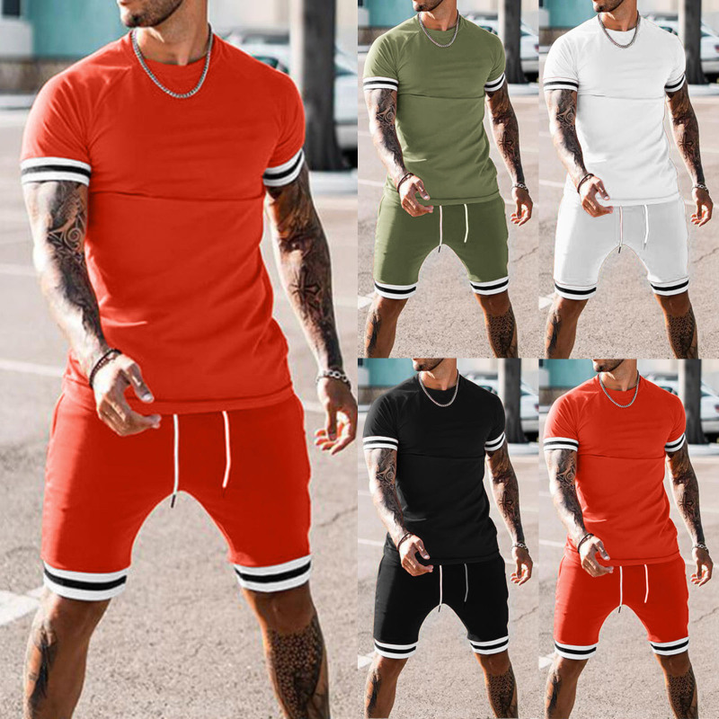Wholesale summer custom Blank designer logo clothing tracksuit 2 two piece shirts and short set men