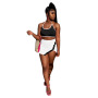 2022 Summer Color Blocking Women Two Piece Suit Tank Tops Miniskirt Outfits Backless Rivet Irregular Casual Skirt Sets