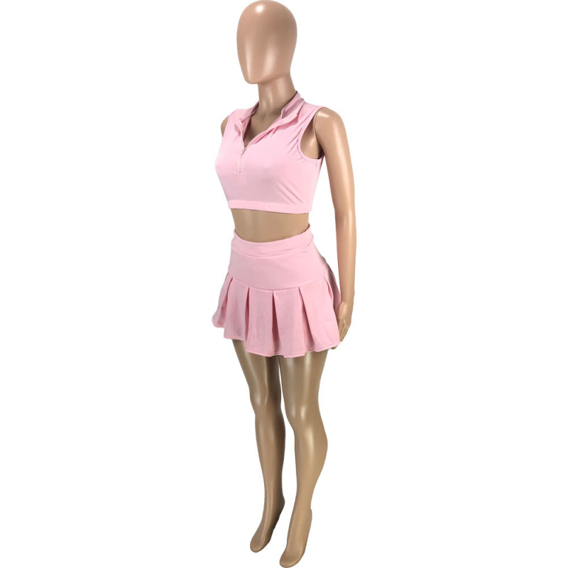 Summer Two Pieces Shorts Sets Skinny Sleeveless Hollow Out Tank Top Tennis Skirt Casual Solid Custom Women 2 Piece Set Clothing