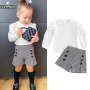 Conyson Wholesale Autumn Puff Sleeve White Top+Plaid Short Fashion Baby Girls Matching Suit 1-6 Years Girl Kids Clothing Sets