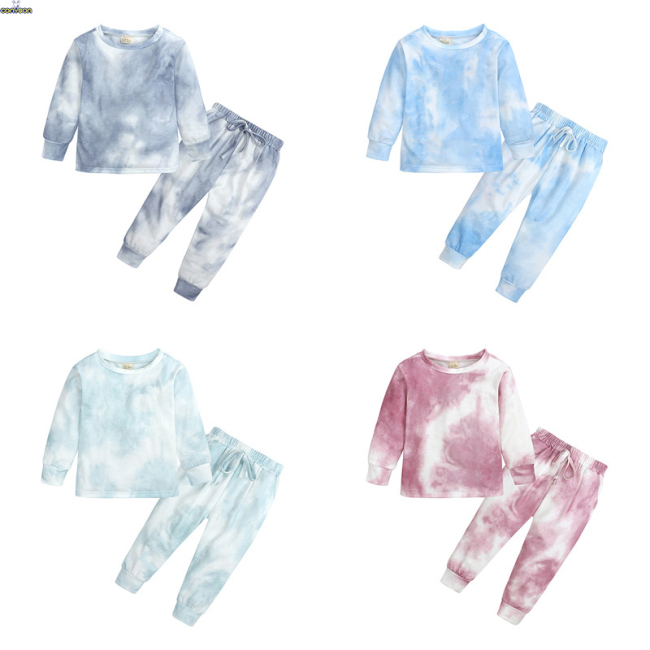 Conyson hot sale fashion Designer Non-hooded Long Sleeve TIE-DYE children clothes Girl autumn Kids wholesale Clothing Sets