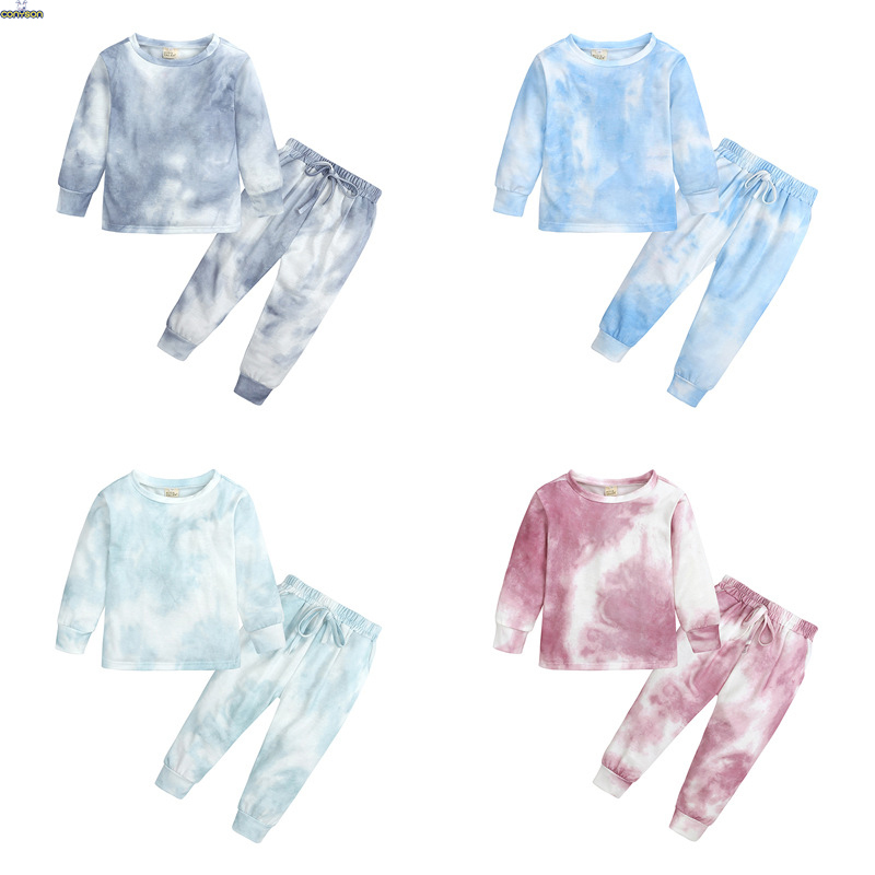 Conyson hot sale fashion Designer Non-hooded Long Sleeve TIE-DYE children clothes Girl autumn Kids wholesale Clothing Sets