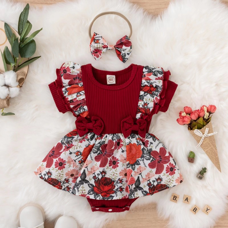 Conyson Wholesale High Quality Flower toddler Baby Clothing Dress Baby Romper
