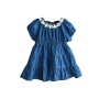 Hot Sale 2021 Summer Korean new Fashion Short Sleeve Flower Blue ruffle A-Line clothing beautiful Princess baby Girl Denim Dress