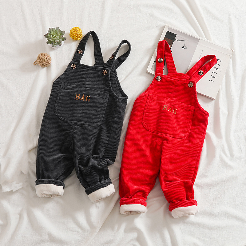 Wholesale Full Length Letter Print Embroidered Corduroy Kid Overalls Toddler Sport Pants For Children