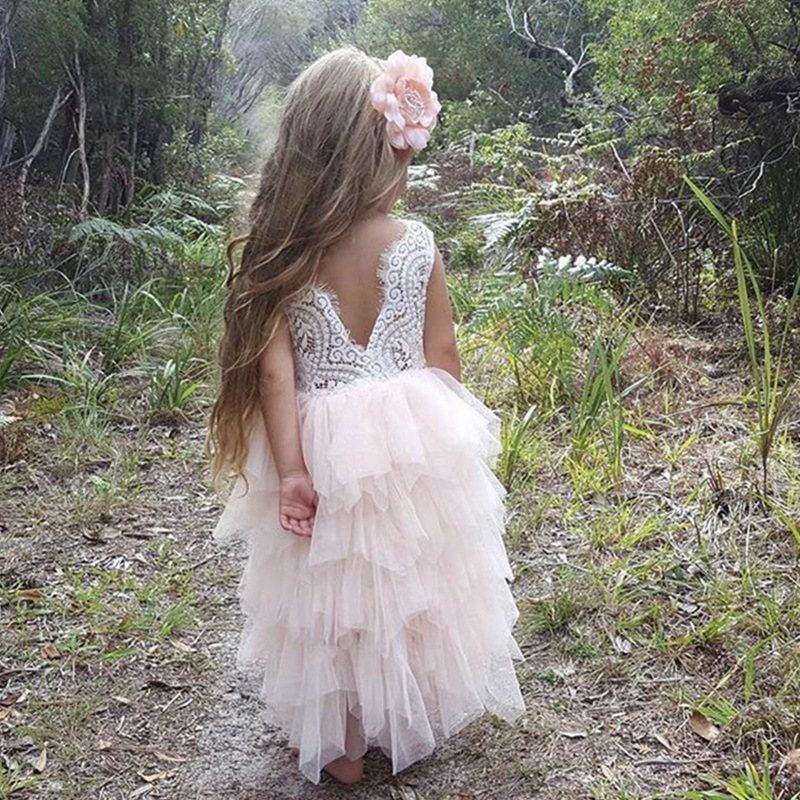 Conyson Baby Girl Lace Flower Applique Dress Cake Design Party Prom Princess Dress Bridesmaid Backless Toddle Girls Tutu Dresses