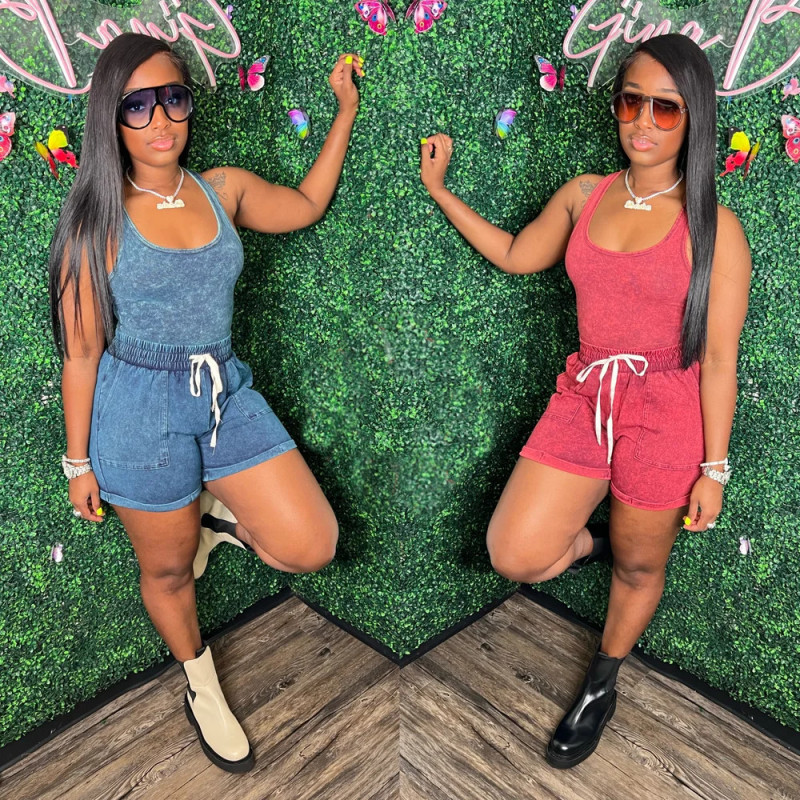 2023 Summer New 2 Piece Set Solid Tie Dye Printed Vest Shorts Suit Tied Rope Fitness Workout Yoga Sports Two-Piece Women Set