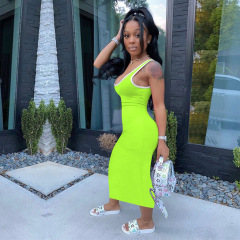 factory price new arrival fashion Solid color Custom logo women sleeveless one piece casual clothing Summer designer adult dress