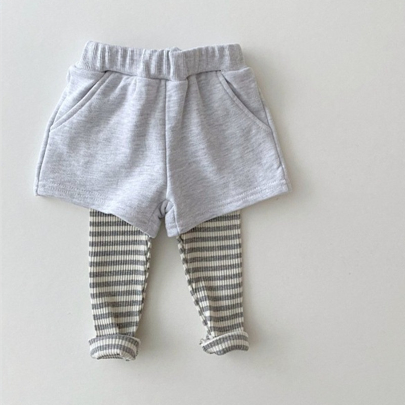 Infants Suits Long Sleeve Oneck Sweater Shorts Spliced Stripe Leggings Two Pieces Sets Unisex Fashion Casual Children Clothing