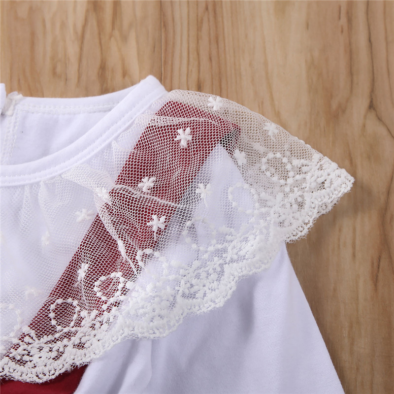 Comyson Spring Infant Baby Girls Yarn Lotus Lace Round Neck Blouse+Strap Bowknot Lantern Shorts Children Girls Clothing Set