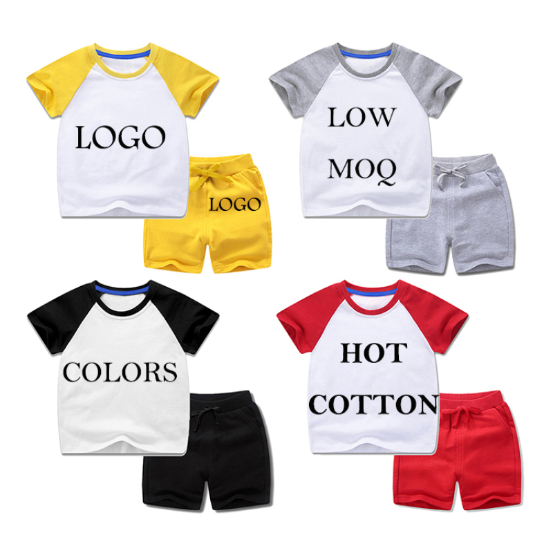 Conyson Wholesale Hot Summer Kids Clothes Unisex Baby Boys and Girls Custom Logo Cotton Patchwork Short Sleeve T-shirt Shorts