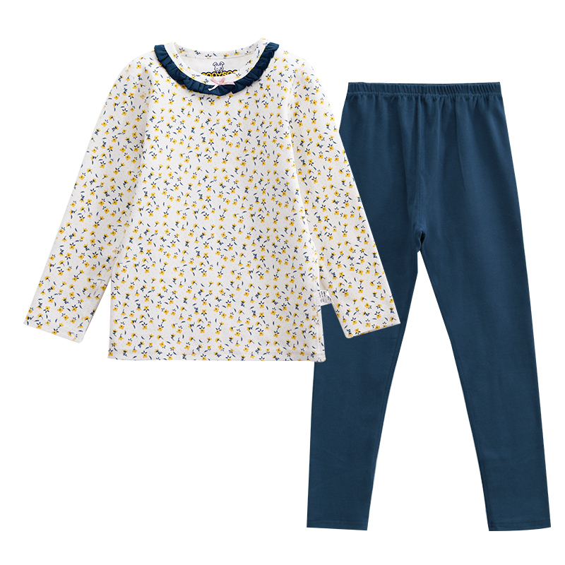 Winter Floral Long Sleeve Pijamas Kids Pyjamas Custom Ribbed Wholesale Pajamas Kids Organic Girls' Sleepwear