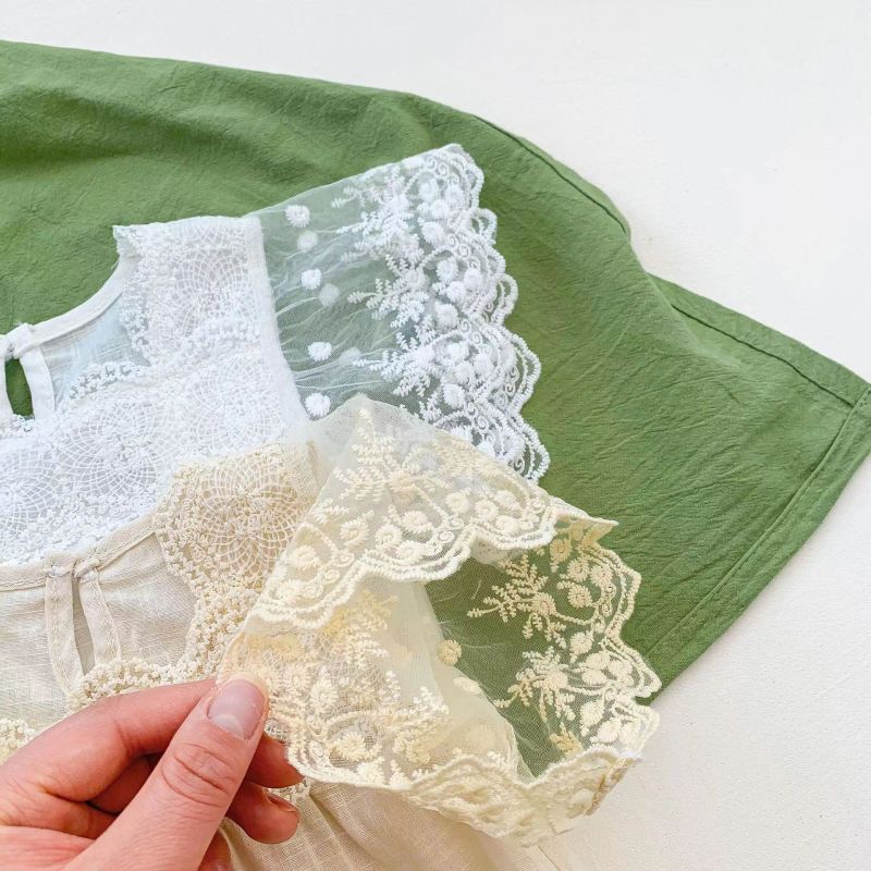 Conyson Wholesale Custom Cute Soft Toddler Clothes New Born Cute Baby Summer Girls Lace Cotton Short Sleeve Baby Girl Rompers