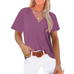 Conyson Low MOQ Stock Lots Summer Casual Fashion V Neck US Size Blank Polyester Custom Printing Women's Short Sleeves T-shirt