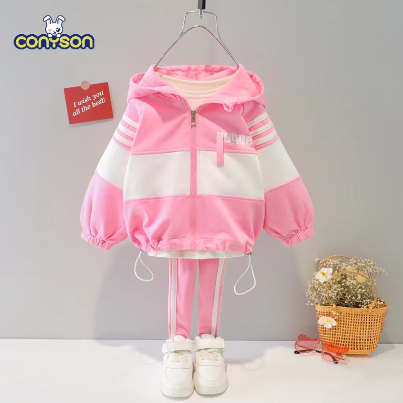 Conyson Casual Baby Girl Zipper Clothes Set Cute Hooded Sportswear Letter Infant Girls Long Sleeve Outfit 2Pcs Tracksuit