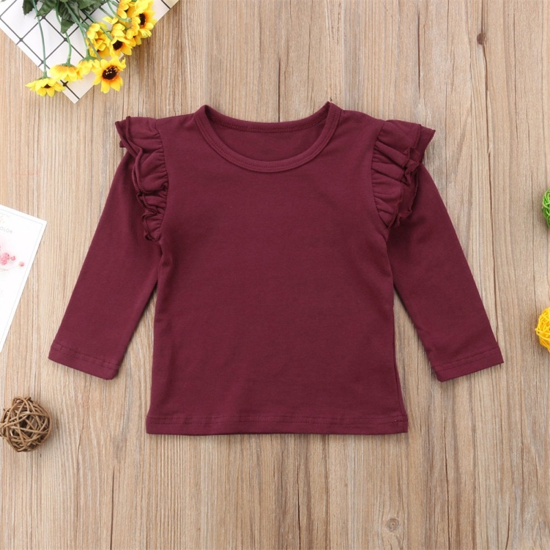 Conyson Wholesale New Toddler Kids Baby Girls Autumn Clothes Tops Long Sleeve Pullover Ruffles Solid Cotton T-Shirts Tops Outfit
