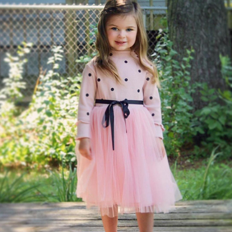 Factory Customization girls tutu dress knit O-Neck Knee-Length autumn Little Girls Clothes Kids Floral Party Dresses