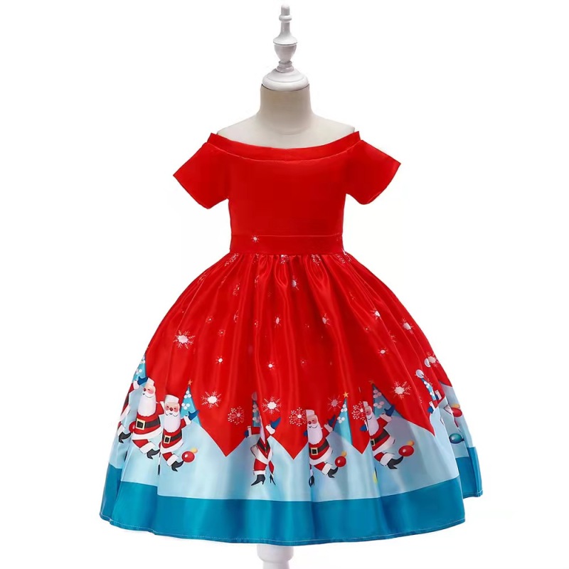 Conyson Wholesale Hot Sale Designer Christmas Party Wear  Boutique Printed Trailing Baby Girls' Dresses